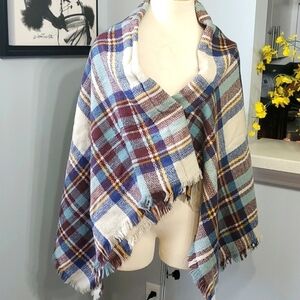Shawl,  very soft and cozy. 54" X 55". To Tags. Fringe all around. Football game